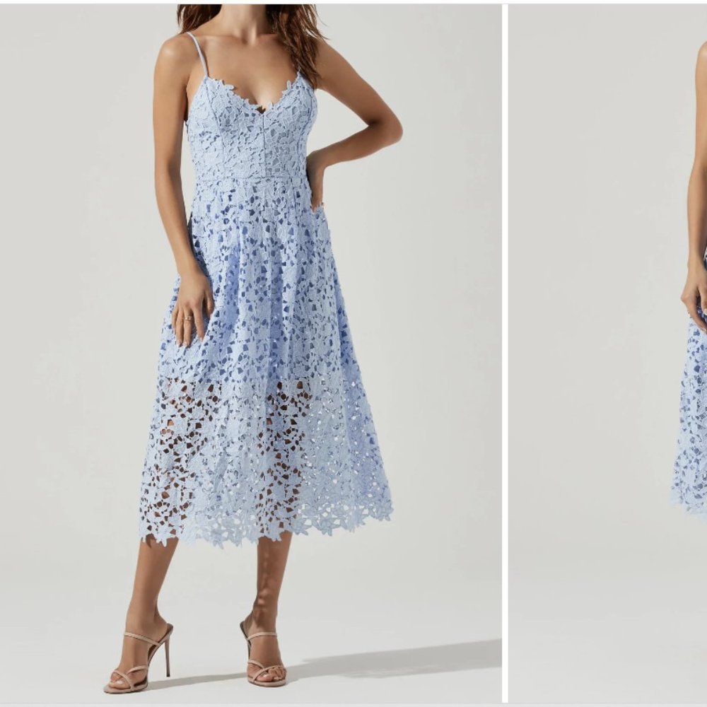 ASTR The Label LACE A LINE MIDI DRESS PERIWINKLE Blue Size Medium Lace